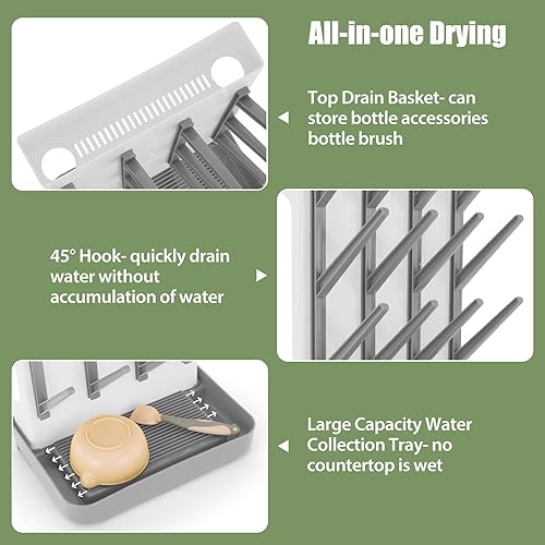 Miniatura 3 de Estante de secado de biberones, organizador de biberones que ahorra espacio para encimera, soporte vertical para secadora de botellas con soporte
