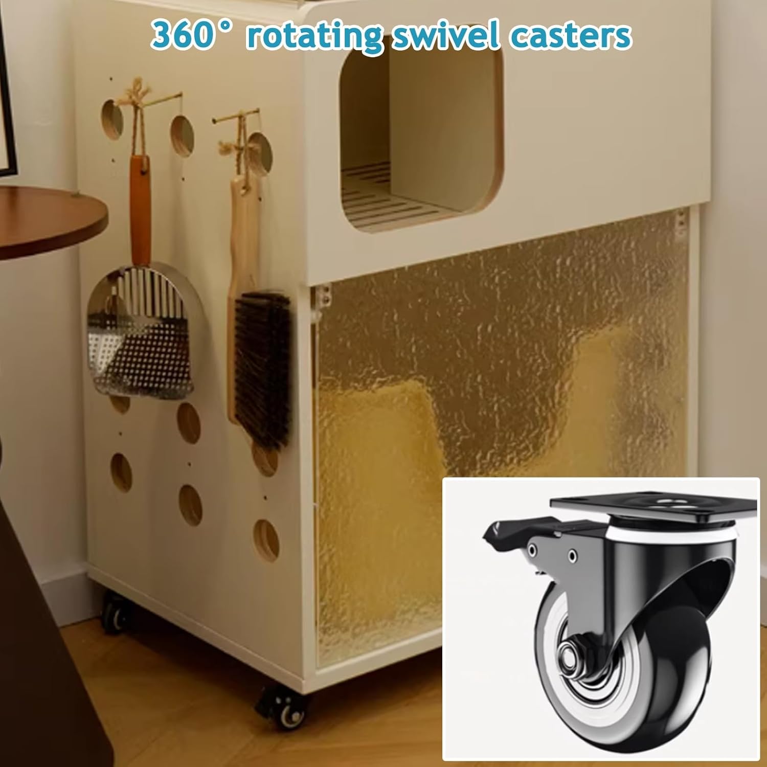 Double Litter Box Enclosure, Hidden Cat Litter Cabinet Side Table with Wheels and Flip Front Door, Cat Washroom Fit Most Boxes(White,64cm/25.2in)