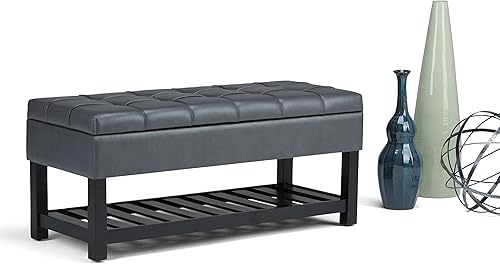 Miniatura 48 de SIMPLIHOME Saxon - Banco otomano rectangular de transición de 43 pulgadas de ancho en tela de aspecto de lino gris paloma, montado para la sala de