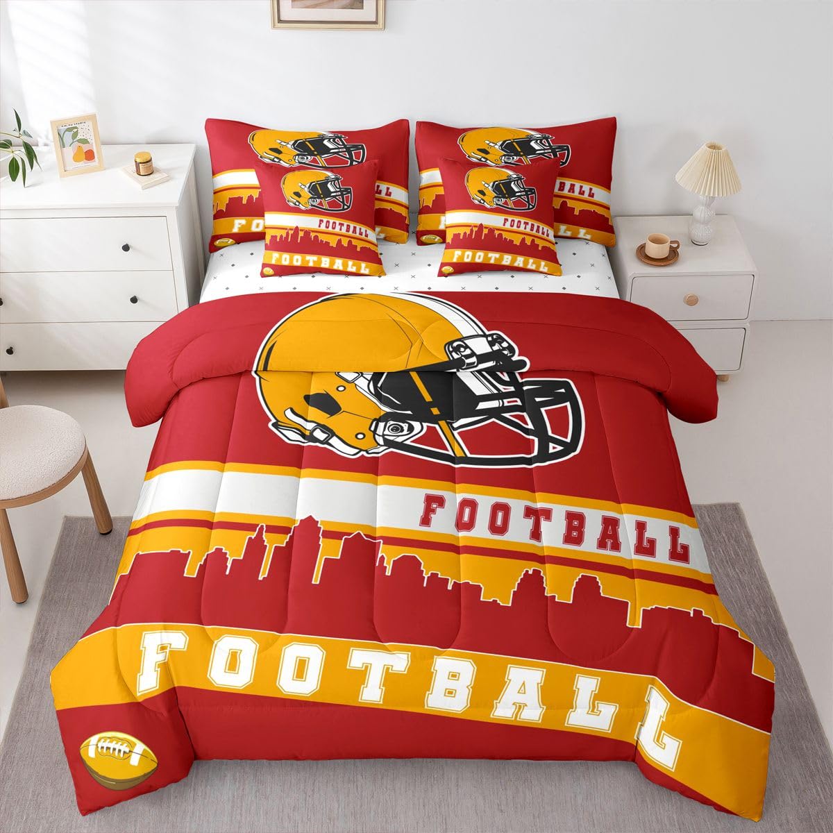 Erosebridal Football 7 Pcs Comforter Set Football Fans Bedding Twin