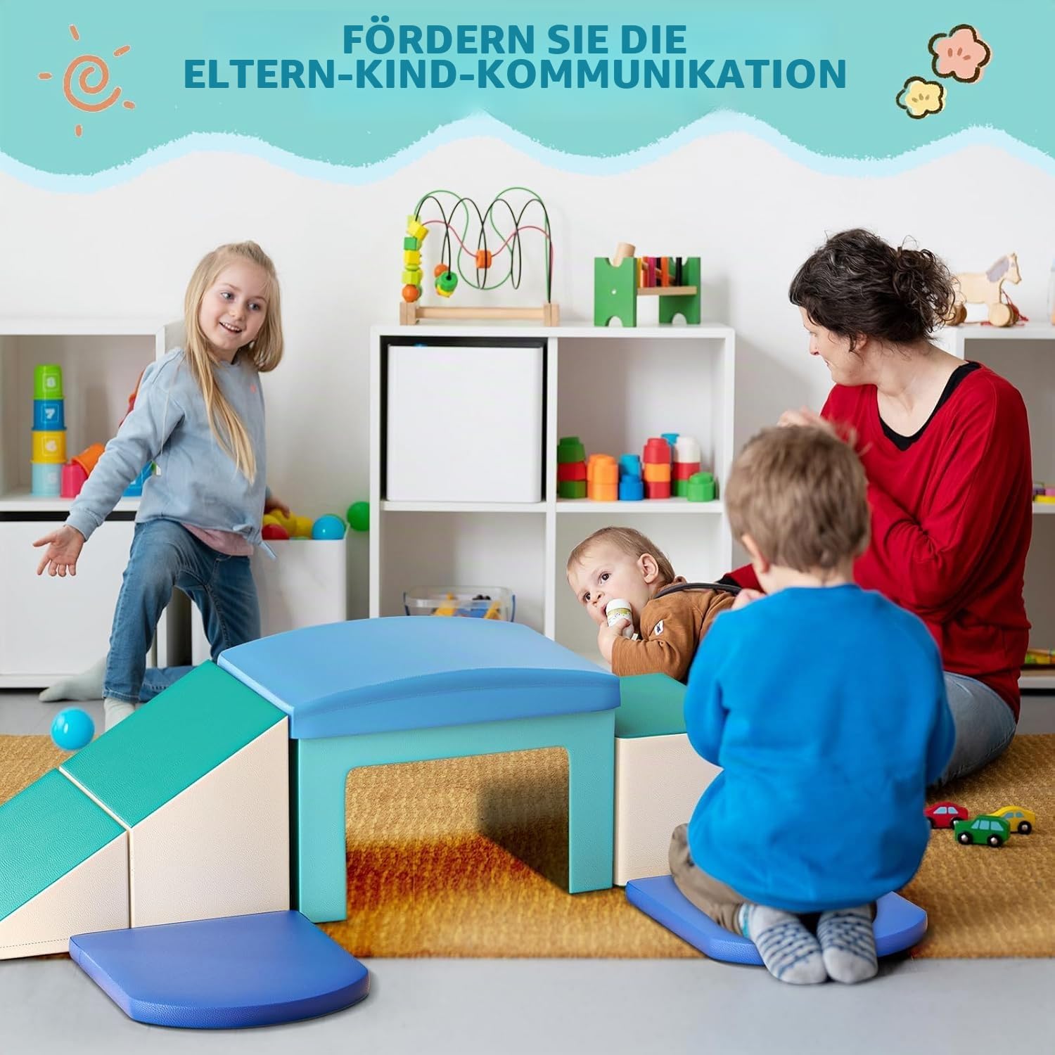 5-teilige Schaumstoff Bausteine für Kinder, weiche Spielbausteine mit Klettverschluss, hochdichter Perlenschaum mit PU-Bezug, rutschfeste Motorikbausteine zum Klettern Krabbeln
