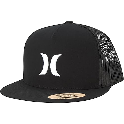 Hurley Men's Caps - Flat Brim Mesh Panel Baseball Cap Trucker Hat - Snap Back Hats for Men