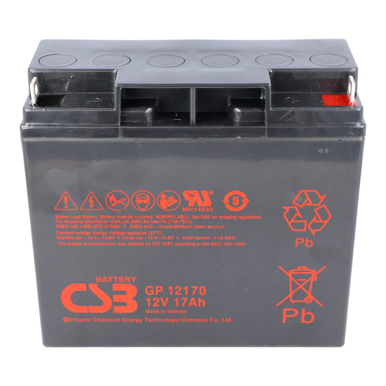 CSB -GP12170 - Batteria al piombo AGM 12 Volt, 17 Ah, 181 x 76 x 167 mm, M5 B/N, tipo 5 anni + standby