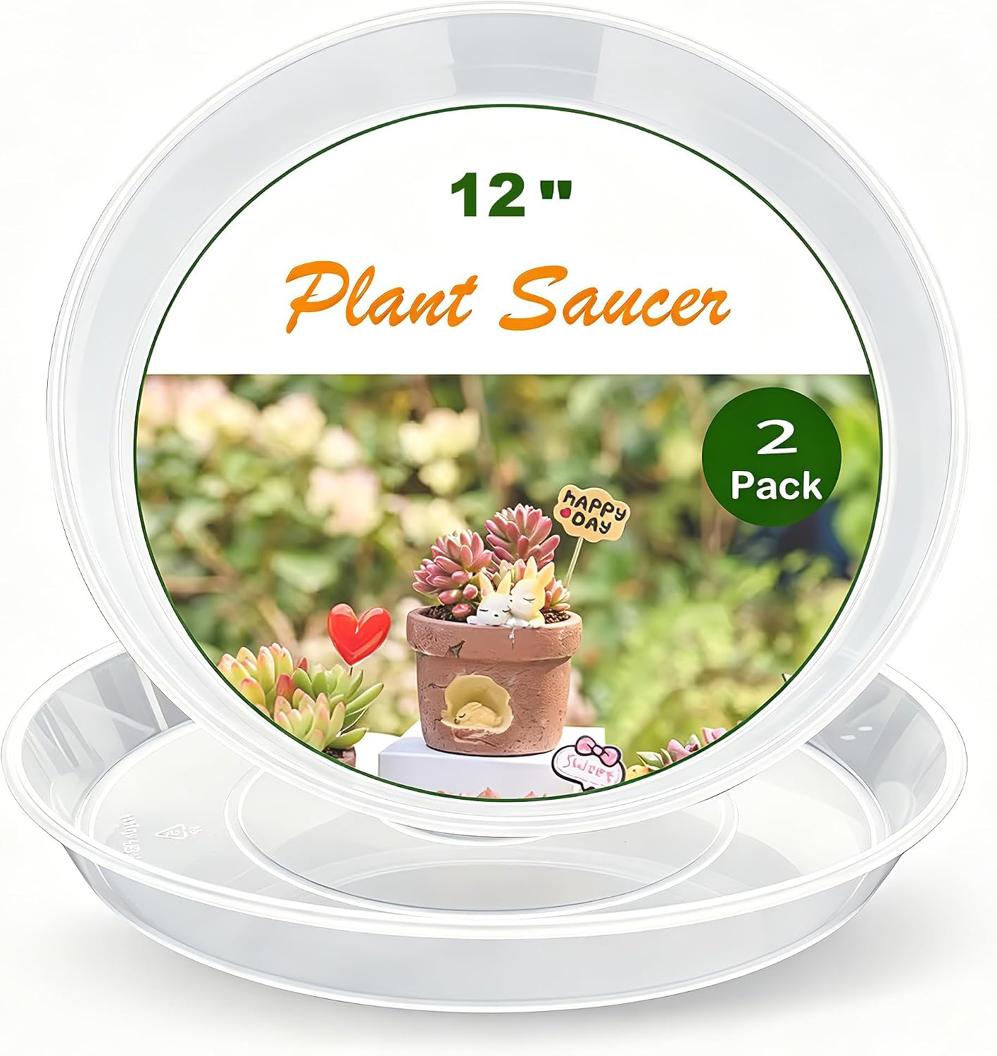 LWALRS Plant Saucer Tray 12 inch 2 Pack Plastic Plant Trays Saucers for Indoors Outdoor, Heavy Duty Drainage Drip Water Trays for Planter Pots Flower, Round Pebble Tray, Pots Base (12", Clear)
