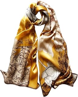 Sponsored Ad - Pure Mulberry Silk Scarfs for Women Floral Print Satin Long Scarf for Headscarf Hair Wraps Shawl with Gift ...