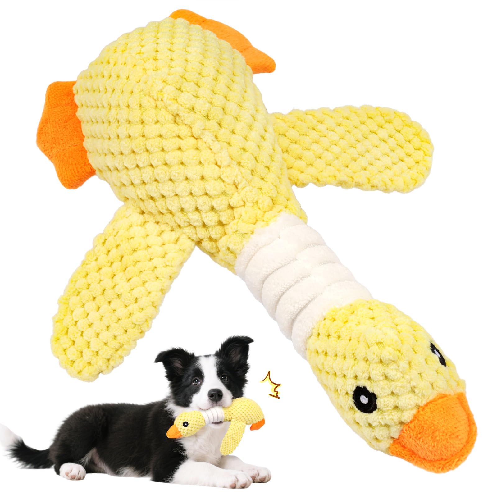 UxClishe Goose Dog Toys, Dog Play Squeaky Interactive Crinkle Plush Chew Toys for Small Medium Large Breed Puppies, Teething Relief Interactive Play