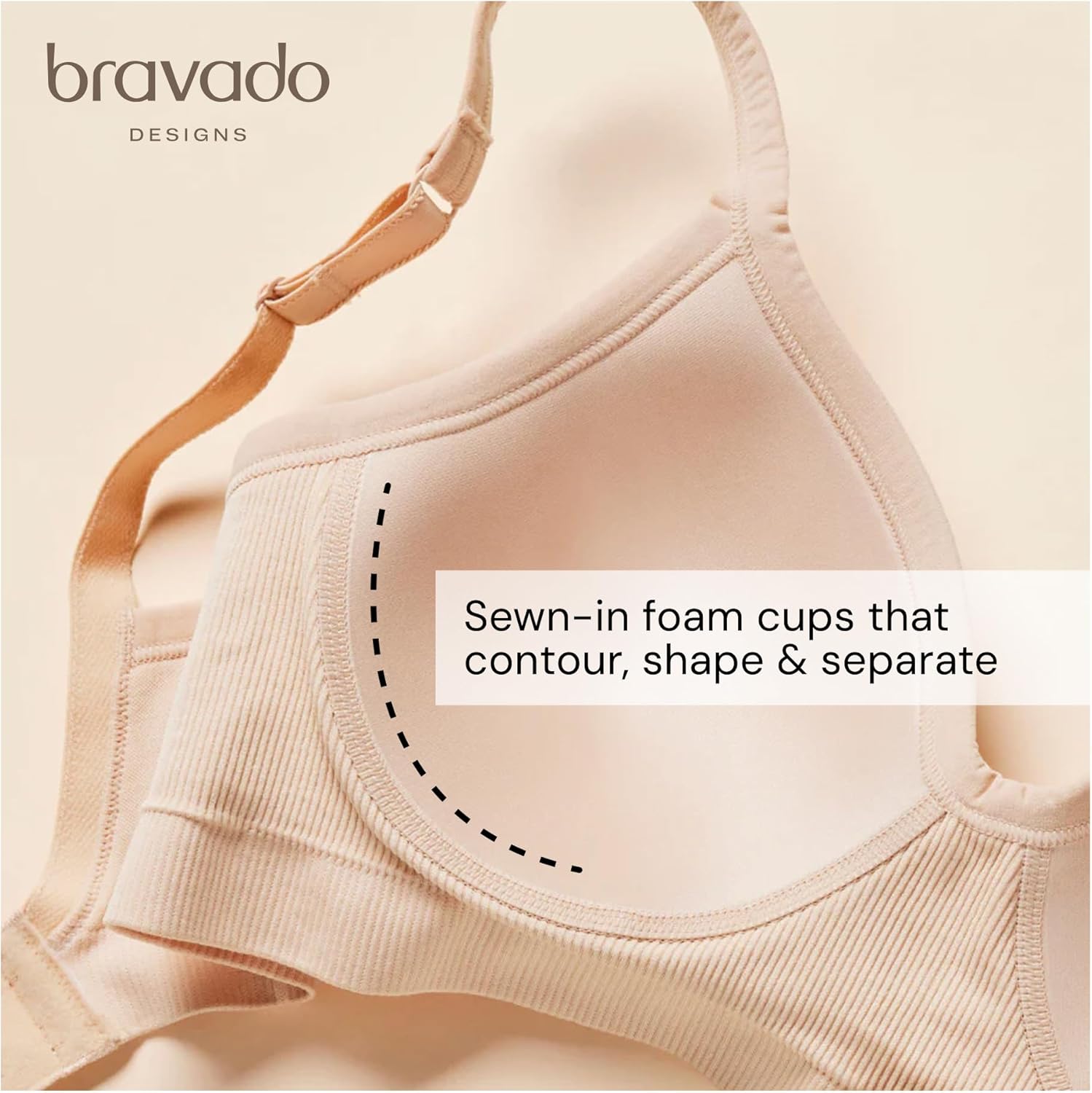 Bravado Designs Sustainable Muse Seamless Wireless V-Neck Everyday Bra Adjustable A to G Cups