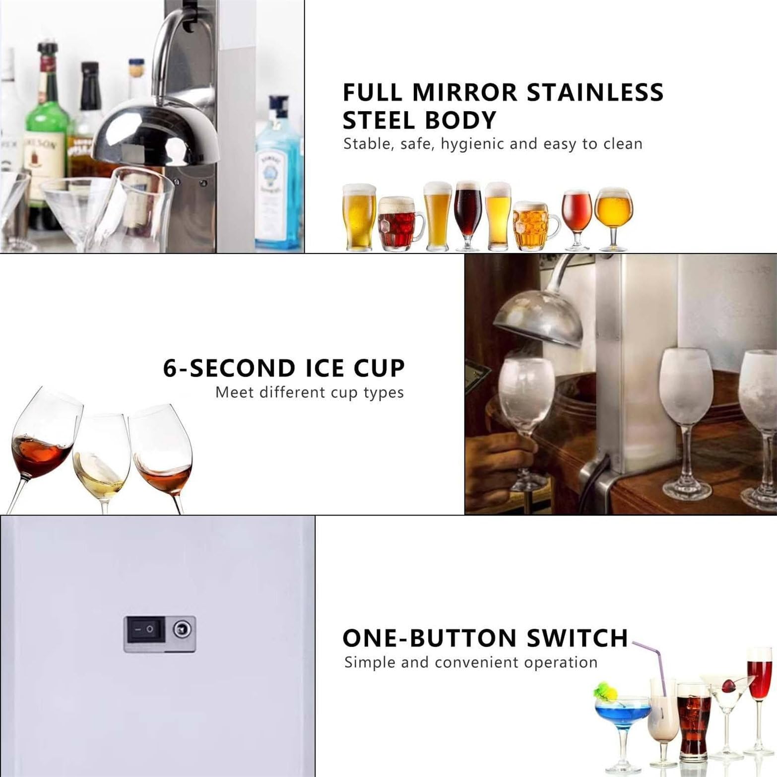 Enfriador de copas de vino vertical, enfriador de copas de CO2 de acero inoxidable, enfriador de copas de cerveza
