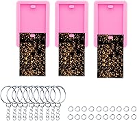 AMZTOART 3-Pack Shiny Rectangle Resin Silicone Keychain Molds with 10 Key Rings - DIY Crafts Jewelry Charms DY0575