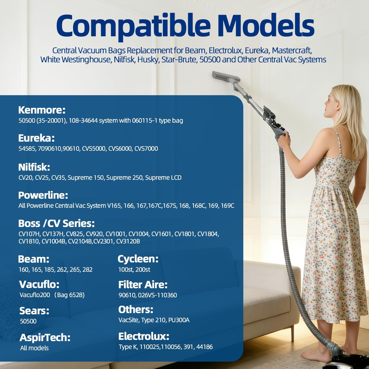 10 Pack Central Vacuum Bags Replacement for Beam, Electrolux, Kenmore 50500, Eureka, Nilfisk, Husky, Mastercraft, Star-Brute Non-Woven Cloth Filter Bags for Central Vac Systems Sac Aspirateur Central