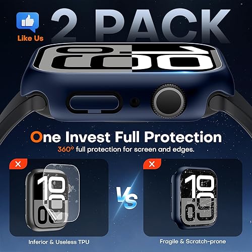 Miniatura 120 de Carcasas Tauri rígida, 2 unidades compatibles con Apple Watch SE Series 6, 5, 4, vidrio templado de dureza 9H integrado, delgada, a prueba