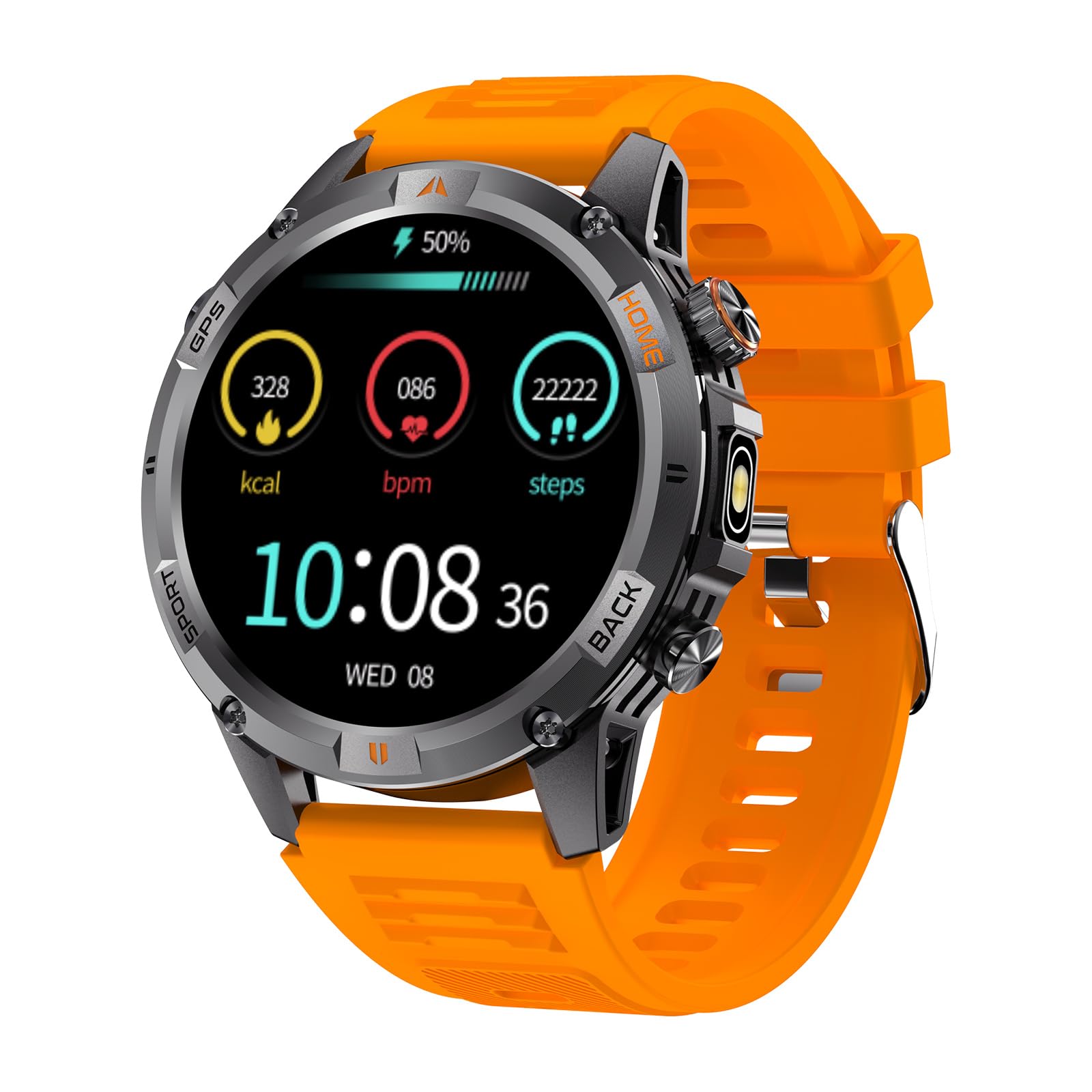Smart Watch da uomo con batteria di 7 giorni e GPS integrato, orologio fitness rotondo da 1,44 pollici, cardiofrequenzimetro/SpO2/monitoraggio del sonno, impermeabile IP68, compatibile con