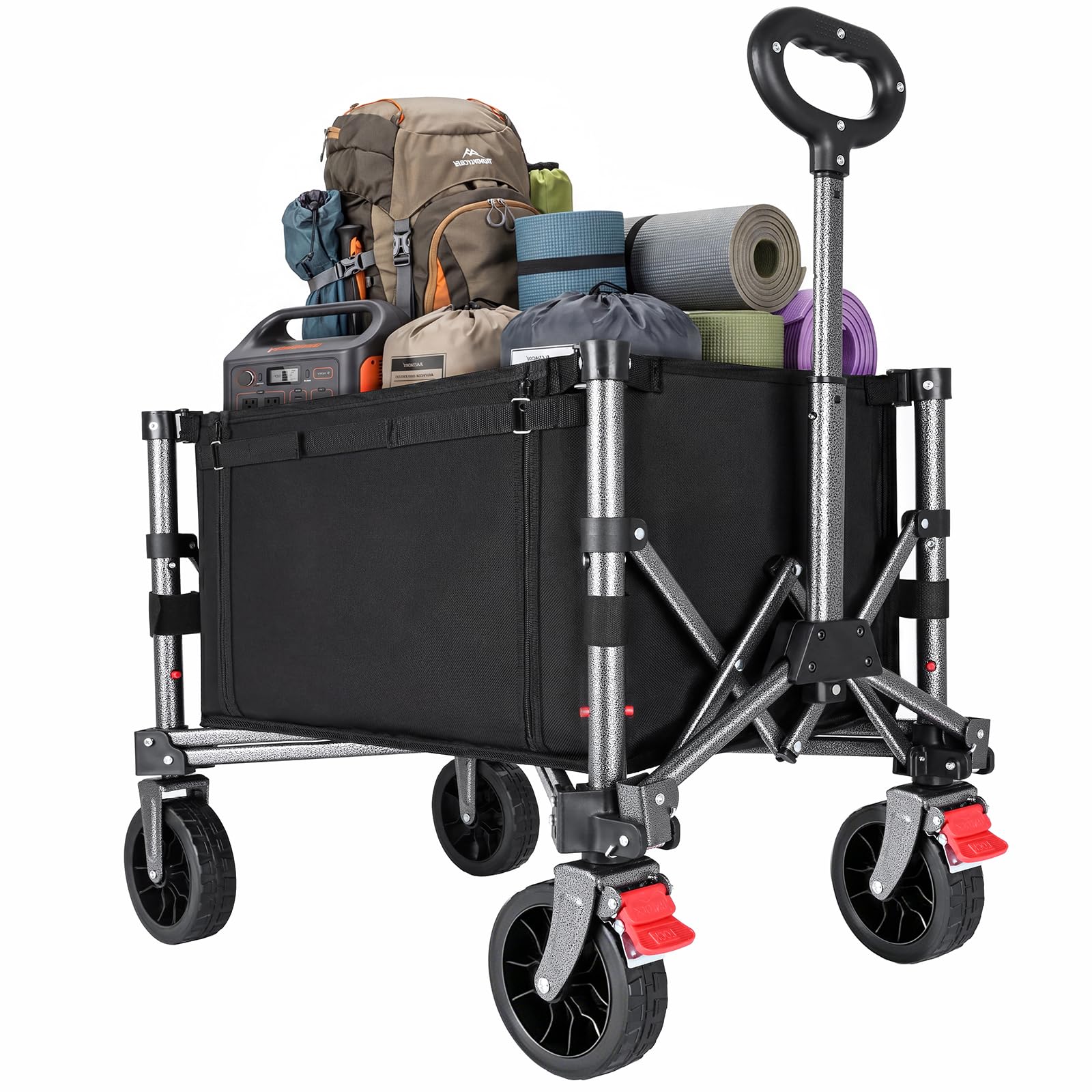 YEAUPE PRO Carrello con Ruote Portatile – 70L, 50kg carico max. – Pieghevole, con zip laterale, rete e manico telescopico – Ideale per campeggio, ufficio e casa – Nero Carbone