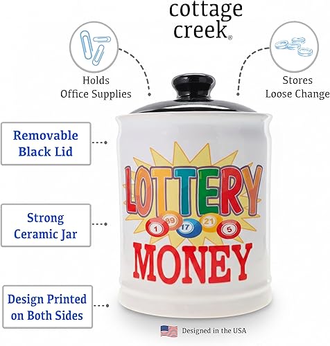 Miniatura 4 de Cottage Creek Alcancía de lotería, tarro de caramelo de lotería con tapa, soporte para boletos de lotería, regalos de lotería