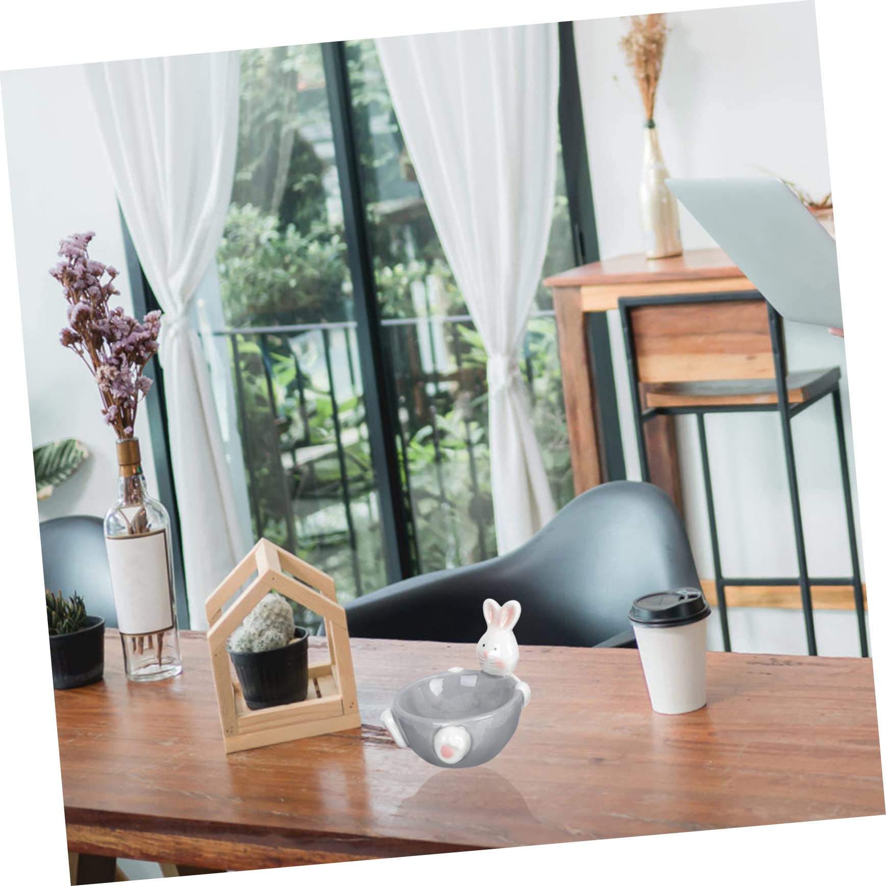 GRIRIW Cute Rabbit Design Ceramic Egg Cup Creative Porcelain Egg Holder for Kitchen Hotel Use for Egg Storage and Display Single