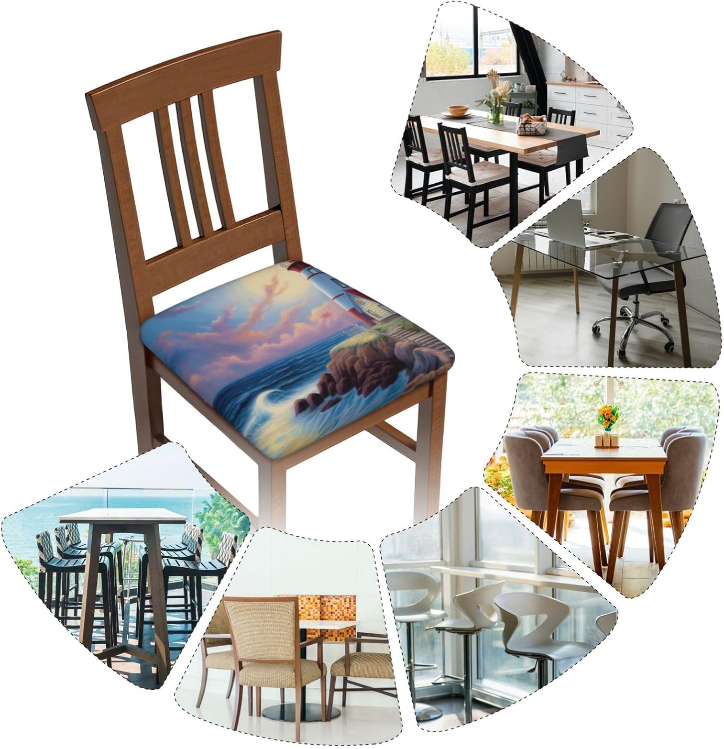 Lighthouse Diamond Painting Print Square Cushion Covers 6 Pcs Set Elastic Non-Slip Seat Cushion Slipcovers Pet Furniture Protectors for Chair, Sofa