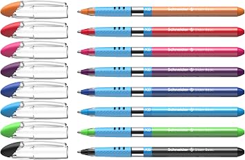 Schneider Slider Basic XB Extra Broad Ballpoint Pen, 1.4 mm, Transparent Barrel, Assorted Ink Colors, Pack of 8 Pens 151298