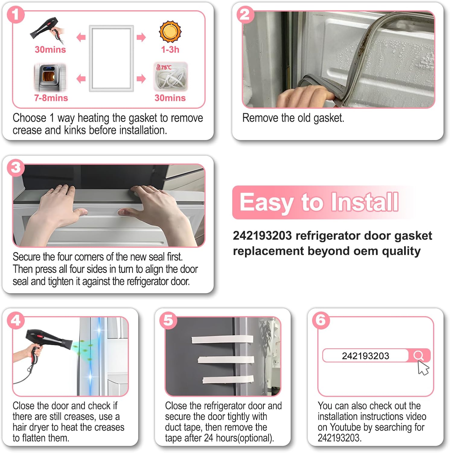 LXun Upgraded 242193203 Freezer Door Gasket Replacement for Crosley Kenmore Frigidaire Refrigerator Freezer Door Seal Replaces Part 242193203 3513462 AP5806624 PS9492371 EAP9492371 Freezer Door Gasket