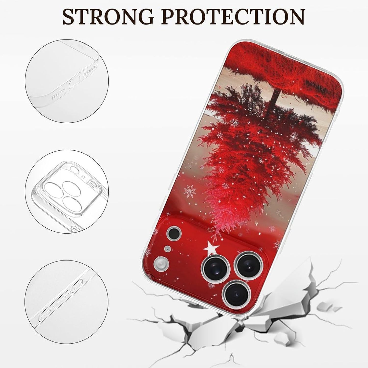 Clear Phone Case for iPhone 17 Pro Max Case, Christmas Tree Red Prints Shockproof TPU Cell Cover with Wireless Charging, Anti-Yellowing, Transparent image 2