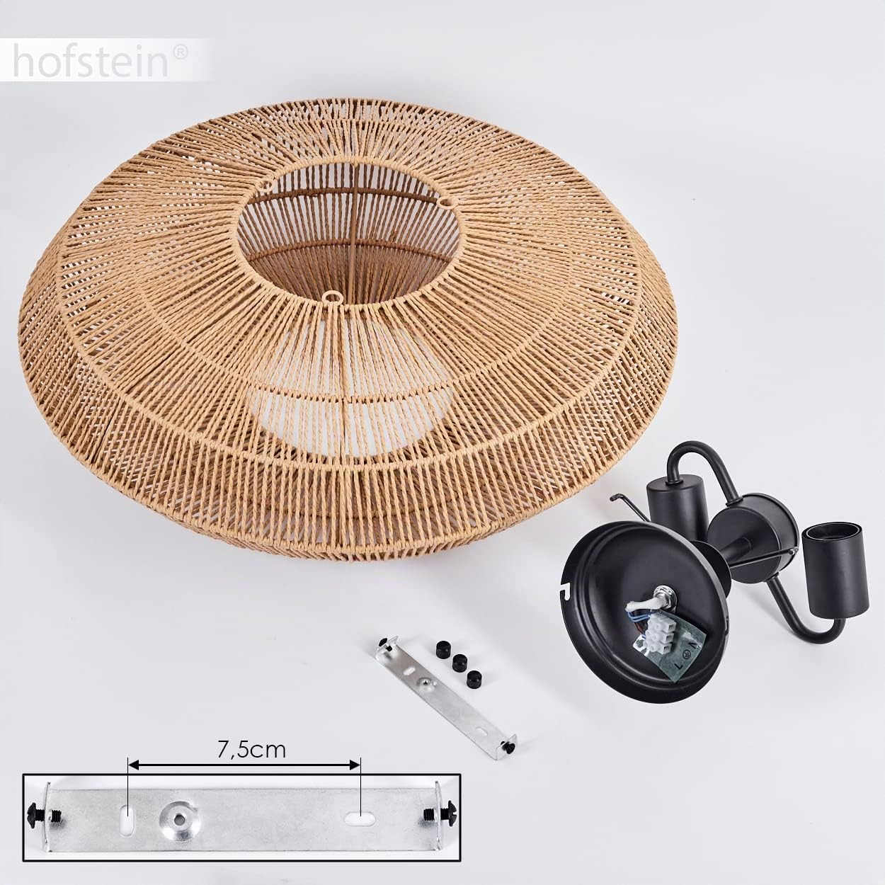 Lampada da soffitto Cassano, lampada da soffitto moderna in metallo/rattan in nero/natura, lampada dal design moderno con effetto luce, ø51,5 cm, 1 luce, 1 x E27, senza lampadina/e