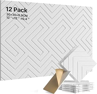 Soundsbay Soundproofing Panels, Self-Adhesive Acoustic Panels 12"x12"x0.4", 12 Pack White Sound Proof Panels for Walls, Door, Ceiling, Home Office