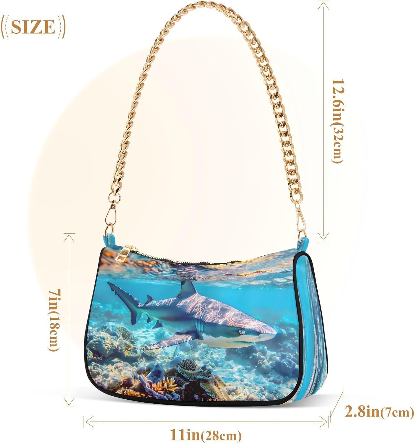 Shoulder Bags for Women Shark Hobo Tote Handbag Small Clutch Purse with Zipper Closure