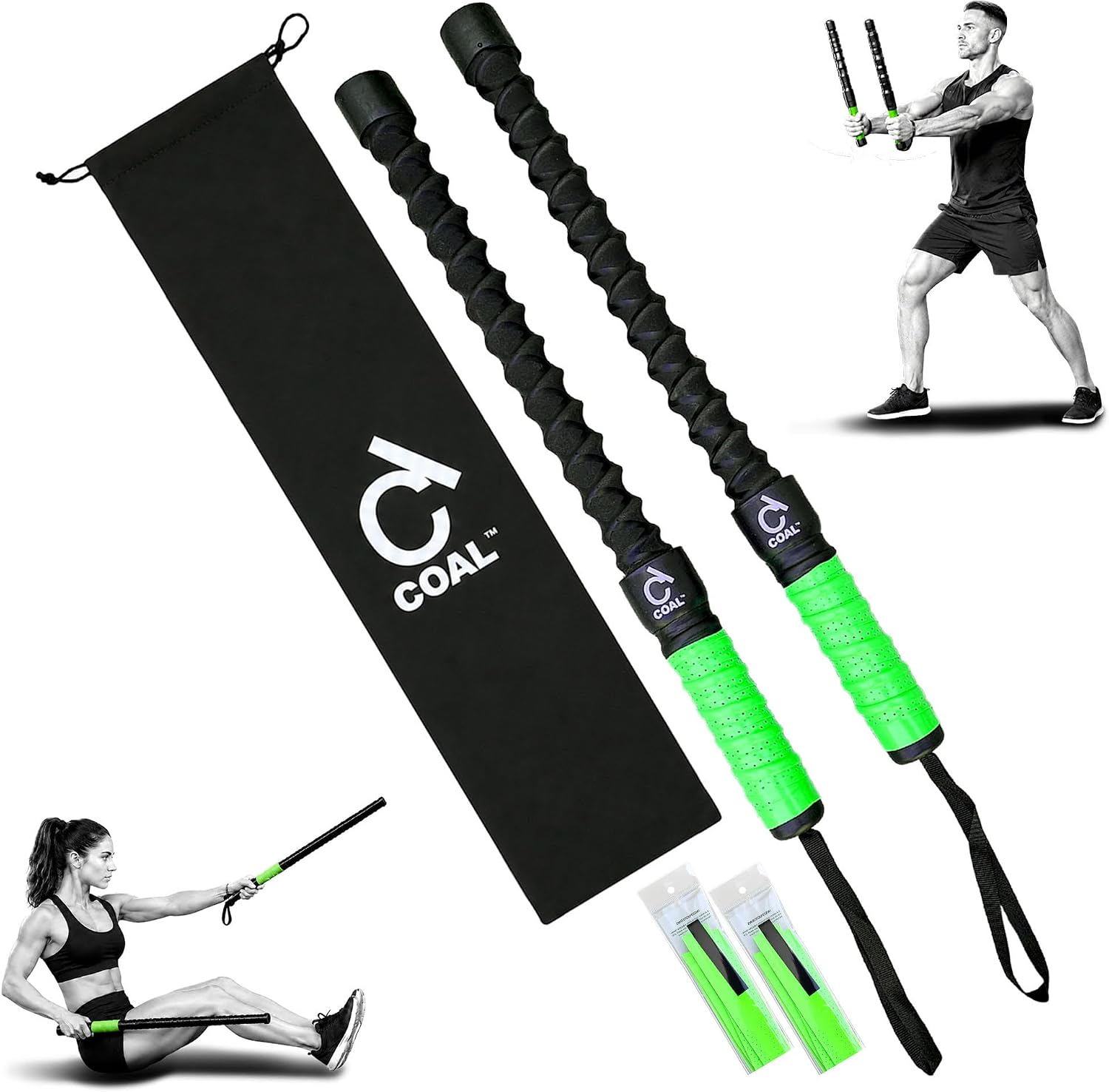 COAL Weighted Ropeless Battle Ropes with Grip Tape Handles for Home Gym | Exercise Battle Ropes for Strength Building - Heavy Duty Fitness Rope for HIIT & Cardio Workouts - Gym Equipment for Unisex