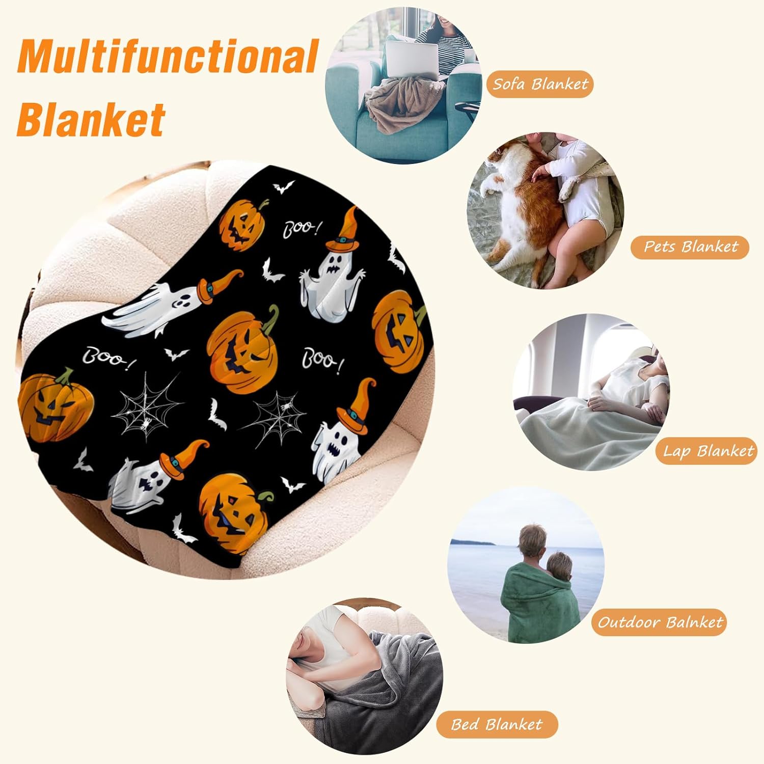 YeeJu Halloween Throw Blanket Twin Black Spooky Pumpkin Ghost Blanket for Couch Sofa Bed Outdoor Halloween Decorative Cozy Soft Lightweight Fuzzy Plush Fleece Blankets and Throws Blanket 60x80