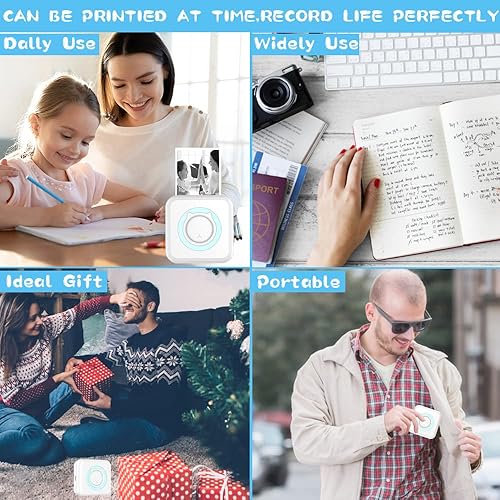 Miniatura 3 de Mini impresora portátil, impresoras térmicas de bolsillo Bluetooth con 7 rollos de papel de impresión para smartphone, impresión sin tinta, regalo