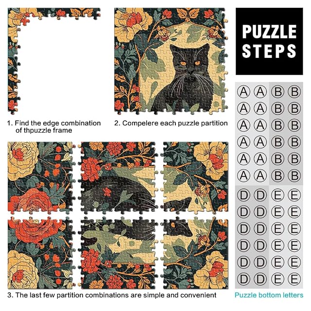 Foto 3 de 6 de Rompecabezas de 2000 Piezas para Adolescentes Gato Negro en Marco Floral Aprendizaje Educativo Regalos…