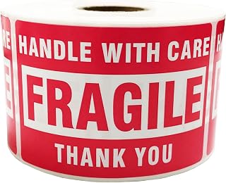 Innovative Haus 1 Roll 500 Labels Handle with Care Stickers - Fragile Warning Packing Label - 2 x 3 Inch Self Adhesive Sticker for Moving and Packaging Supplies - Red Fragile Stickers for Shipping