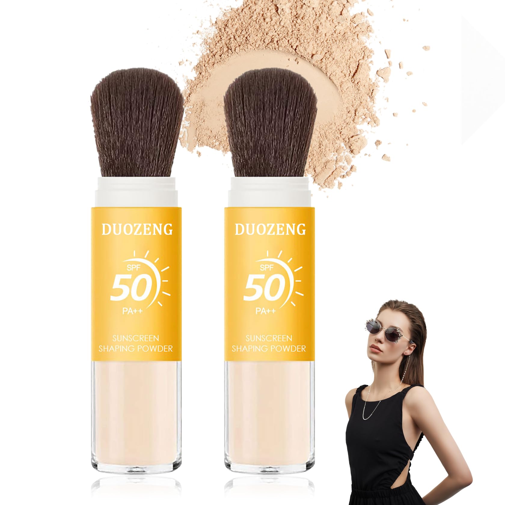 Sunscreen Setting Powder,Brush Setting Makeup SPF 50 PA++ for All Skin,Moisturizing & Lightweight Loose Face Powder with Sunscreen Brush,Soft Matte Finish Long Lasting Oil Control Make up(2 Pcs) 2P
