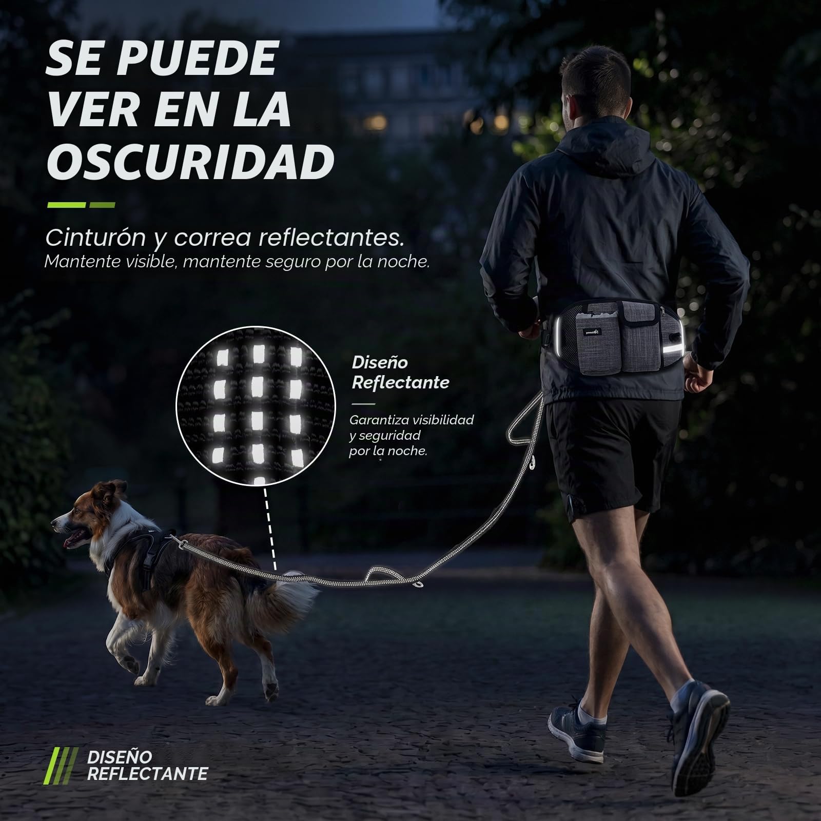 Pecute Correa para Perro Manos Libres para Perros hasta 50 kg de absorción de Choque, cómoda, Costura Reflectante, Ideal para Correr, Correr y Caminar