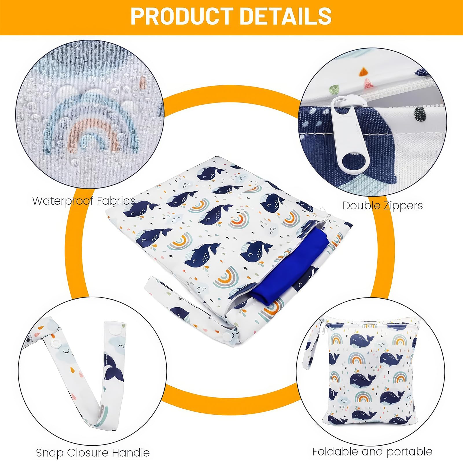 Borsa Pannolini Riutilizzabile Wet Bag con Cerniera Lavabile per Neonato Viaggi Spiaggia Piscina Gym