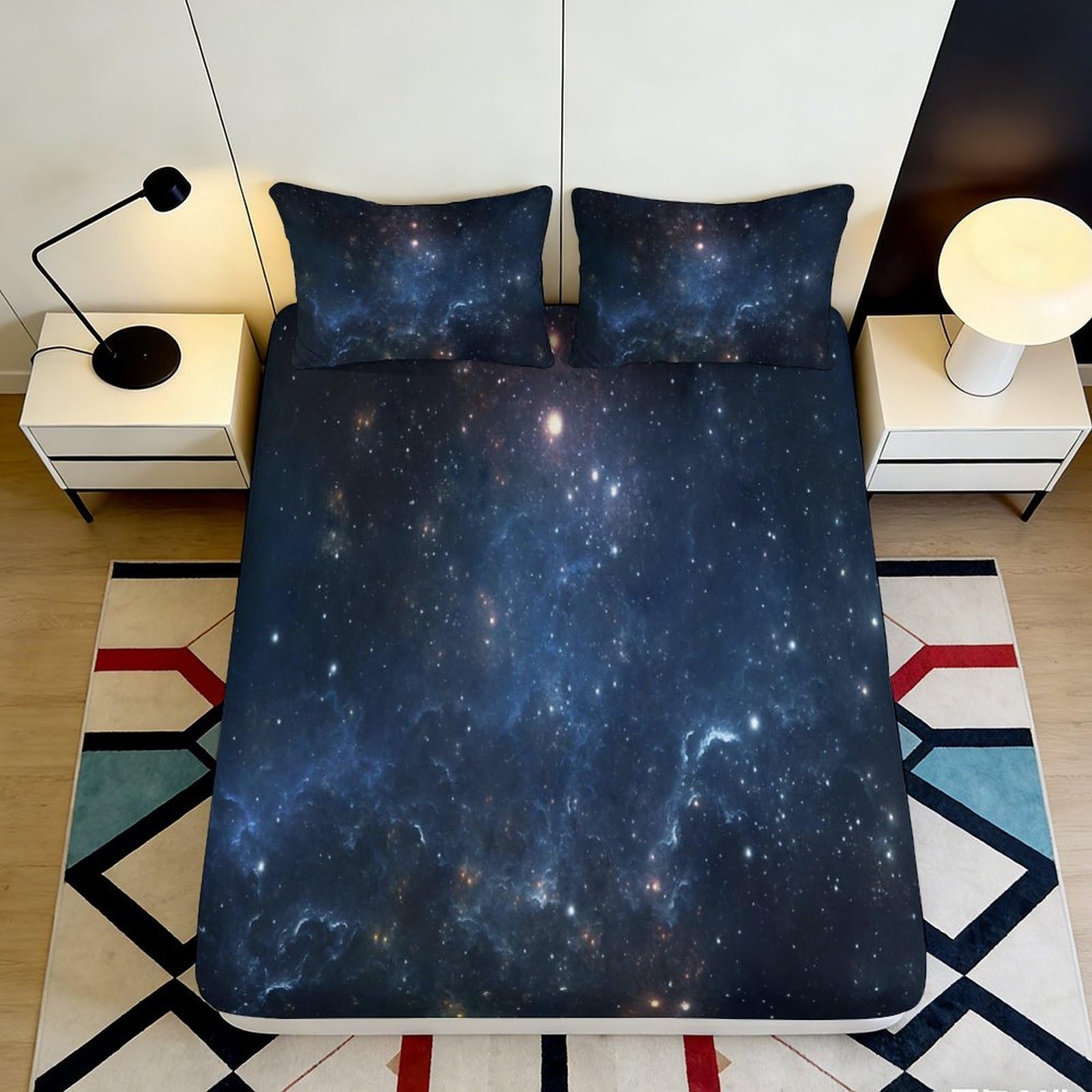 3D Printed Galaxy Fitted Sheet Microfiber Deep Pocket Bedding Set Starry Mattress Fitted Cover Non-Slip Washable Adult Teen 120x200x25cm