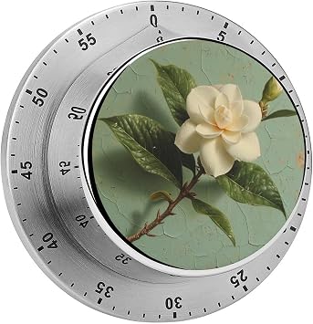 A Gardenia Flower Kitchen Timers for Cooking with Several Tea Leaves Japanese Chef Cooking Timer Clock with Loud Alarm No Batteries Required Mechanical Desk Timer Magnetic Backing