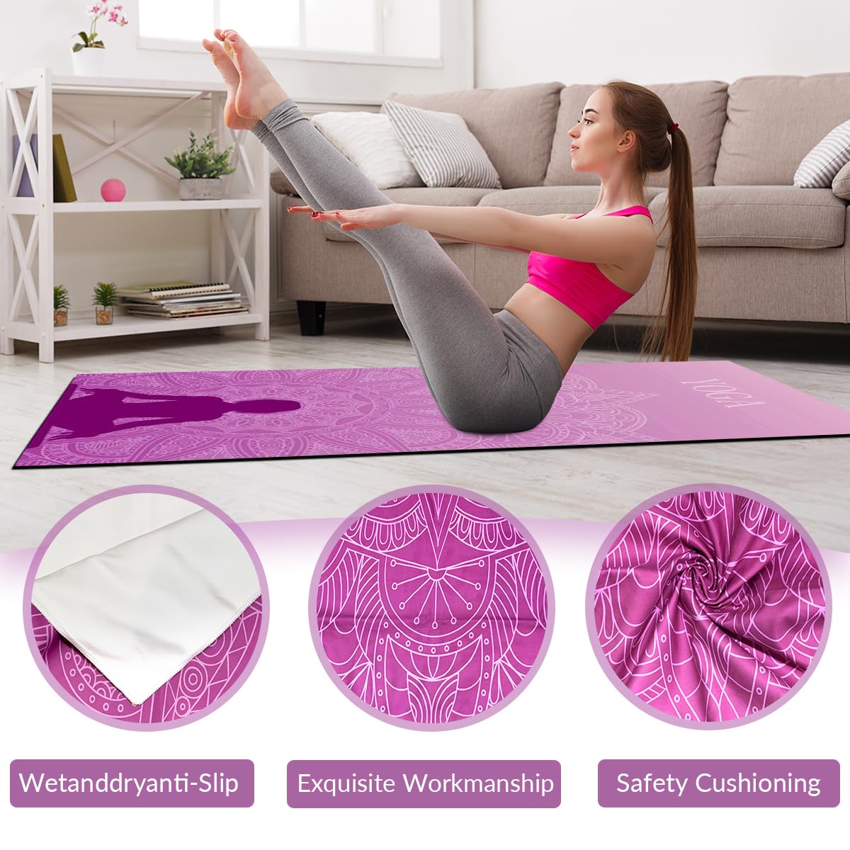 Morbuy Antiscivolo Yoga Asciugamano Extra Lunga, Morbida Microfibra Design Ingegnoso Asciugamano per Fitness Ideale per Yoga, Pilates e Allenamento