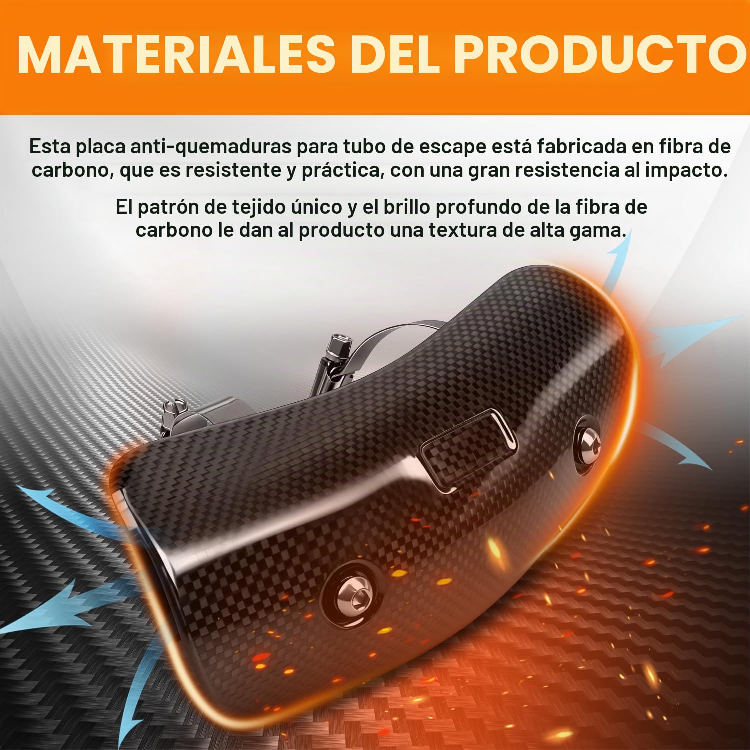 JFG RACING Protector Tubo Escape Moto,Fibra de Carbono Escudo Termico Escape Universal para Motocicleta de Calle Motocicleta Deportiva(Tamaño: 194 x 77 mm)