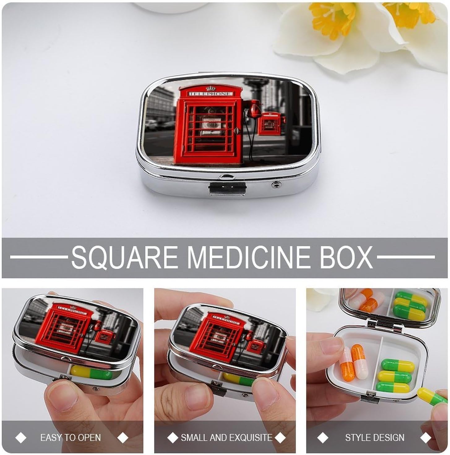 England UK Retro London Telephone Travel Pill Organizer Pill Case image 4