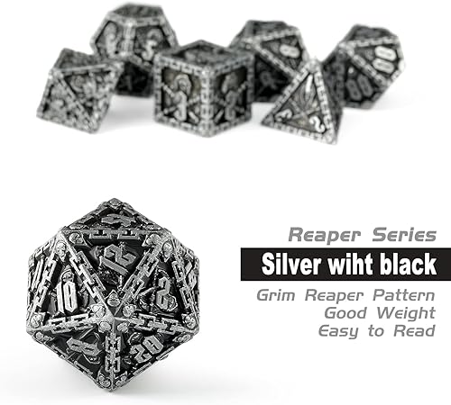 Miniatura 4 de Grim Reaper - Juego de dados de metal DND, juego de dados poliédricos de Calabozos y Dragones, accesorios para D&D, dados para juego de rol d y d