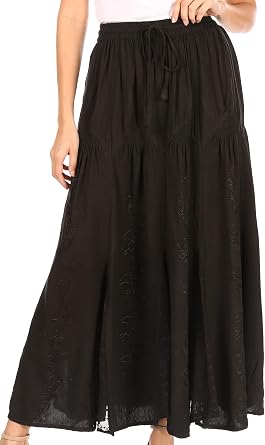 Sakkas Olivia Womens Maxi Bohemian Gypsy Long Skirt with Elastic Waist and Lace