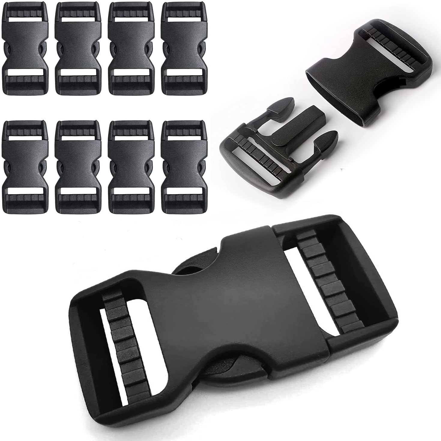 – Excefore Side Release Buckle, 10 Pcs Plastic Replacement Buckles for 1 inch Webbing Backpack Strap, Heavy Duty Snaps Clips No Sewing Dual Adjustable Button for Waist Bag Dog Collars (Black)