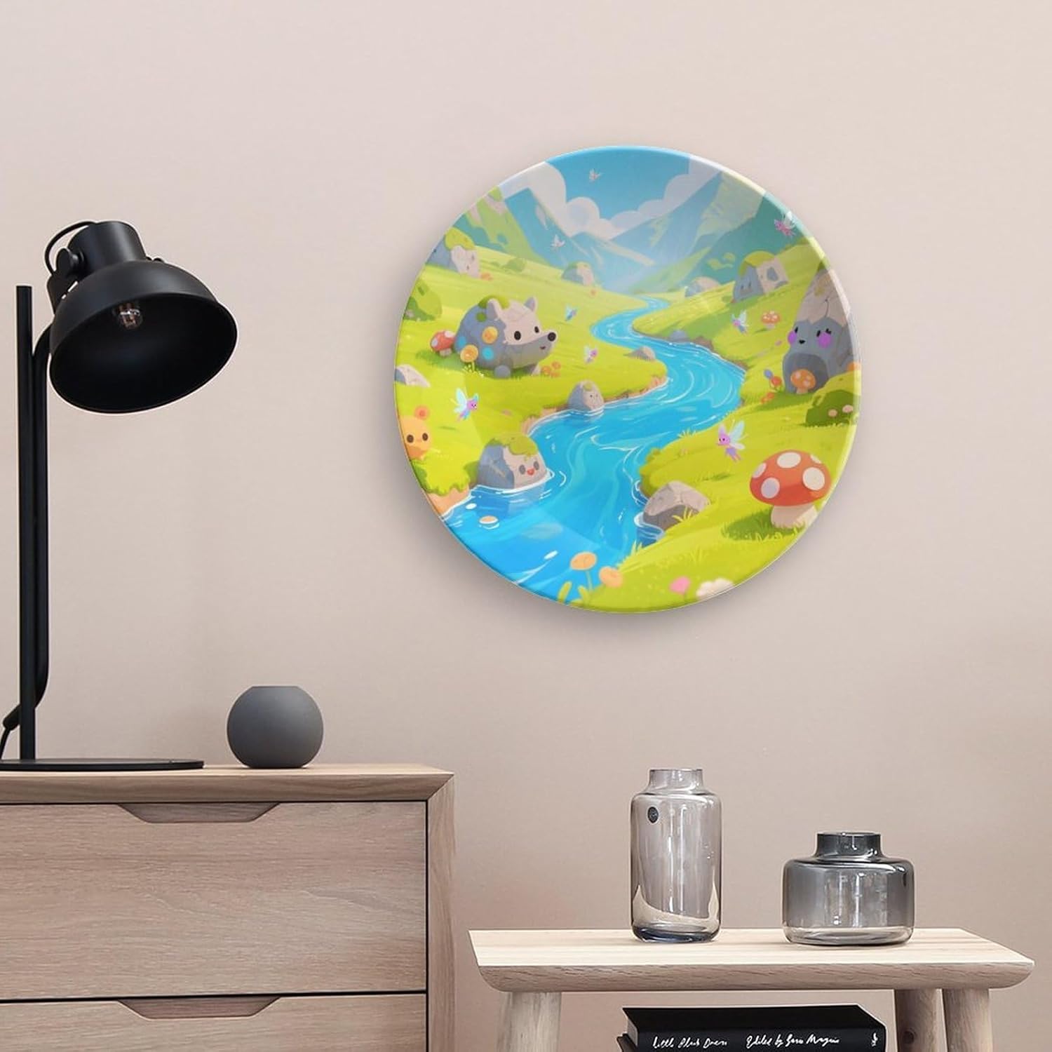 Bone China Decorative Plates Strange Rocks in The Creek Ceramic Decorative Plate Wall Decor with Display Stand Ceramic Ornaments for Wall Hanging Decoration