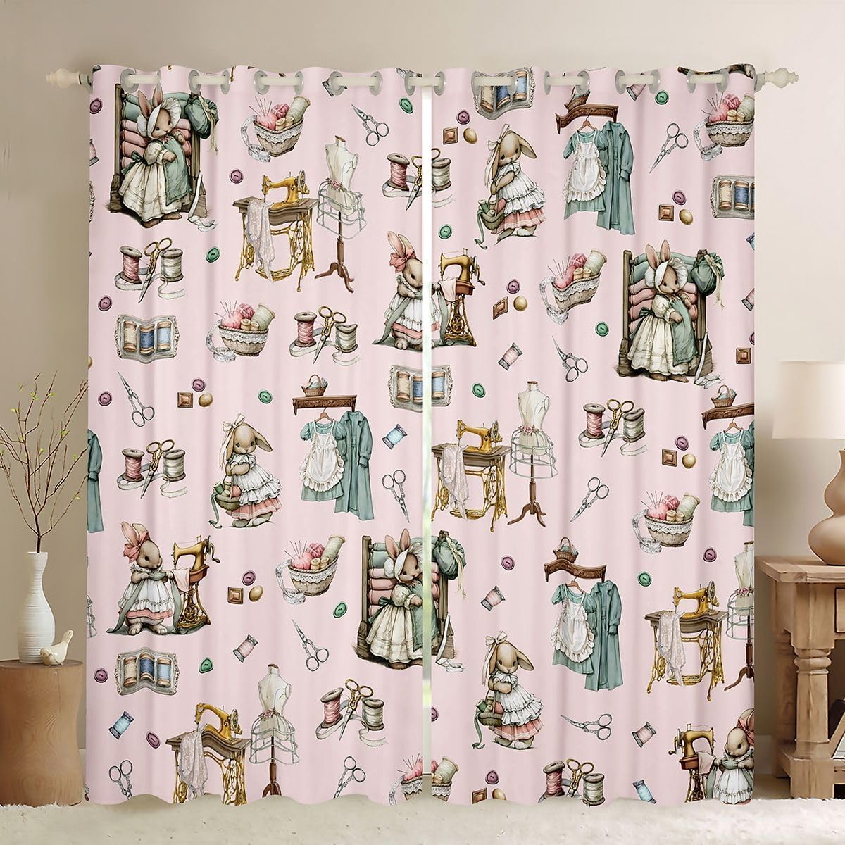 Castle Fairy Bunny Sewing Blackout Curtains for Bedroom,42Wx84L