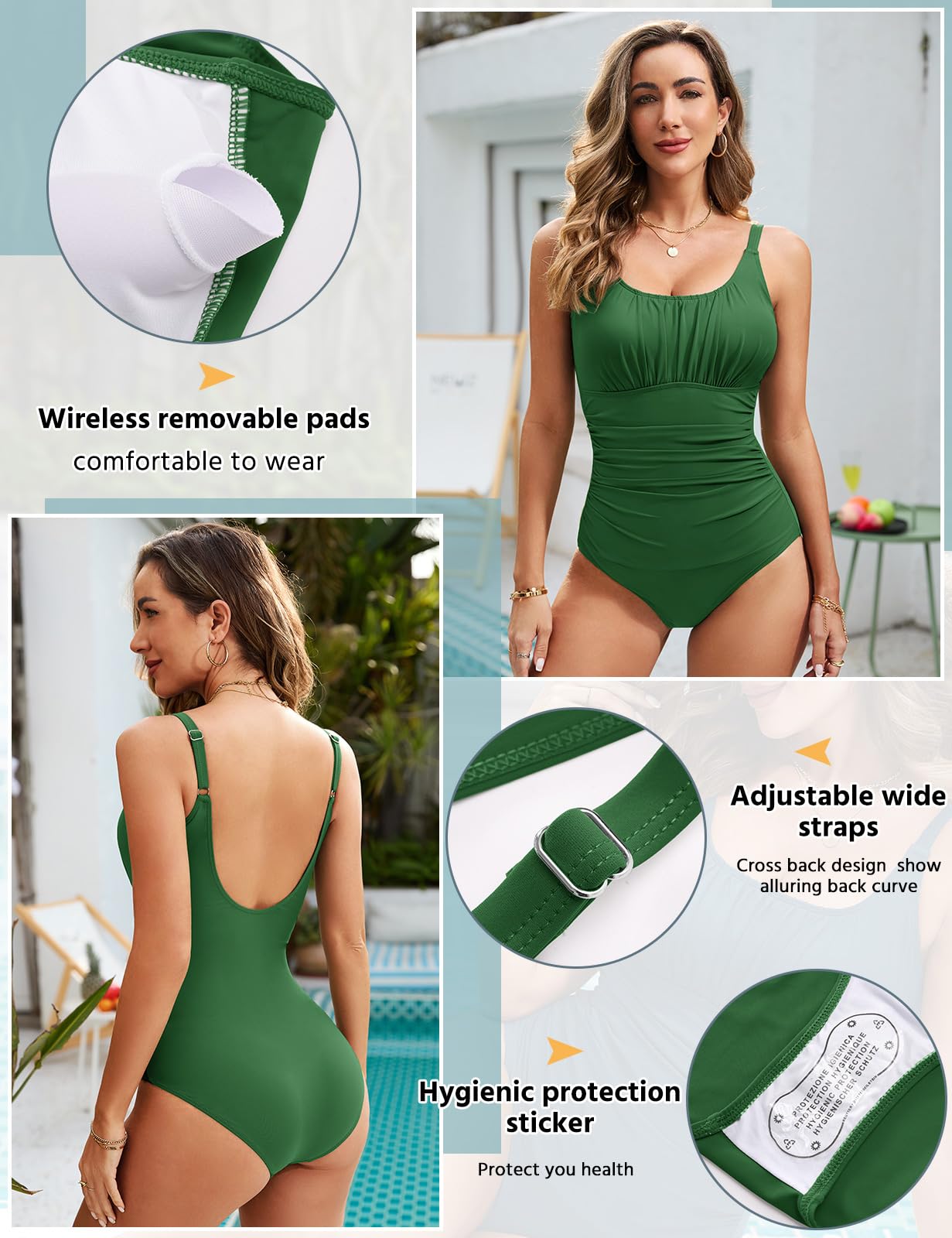 RITOSTA Costume Intero Donna Contenitivo Pancia Costumi Piscina Mare Costume Curvy Costume da Bagno Donna Push up Monokini con Swimwear Imbottito Scollo a U Schiena Bassa