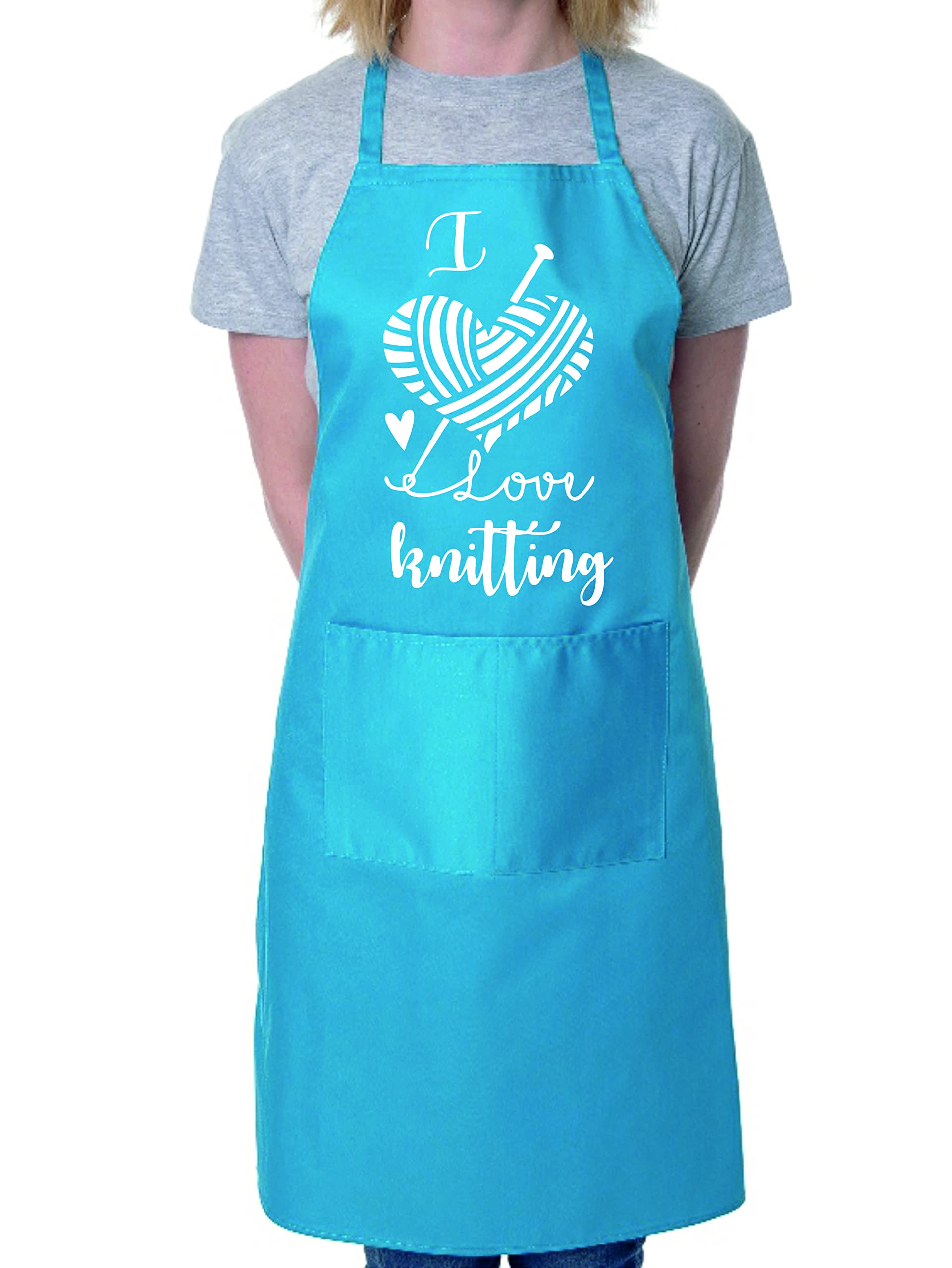 Print4U I love Knitting Apron Funny Novelty Baking Crafting Cooking Apron Blue