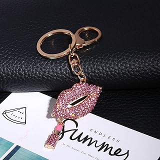 Zerodis テクスチャリップキーチェーンラインストーン装飾、キーリング用の耐久性のあるラインストーンキーチェーンペンダント、女性用バッグおよび財布用のシンプルなデザインキーチェーン