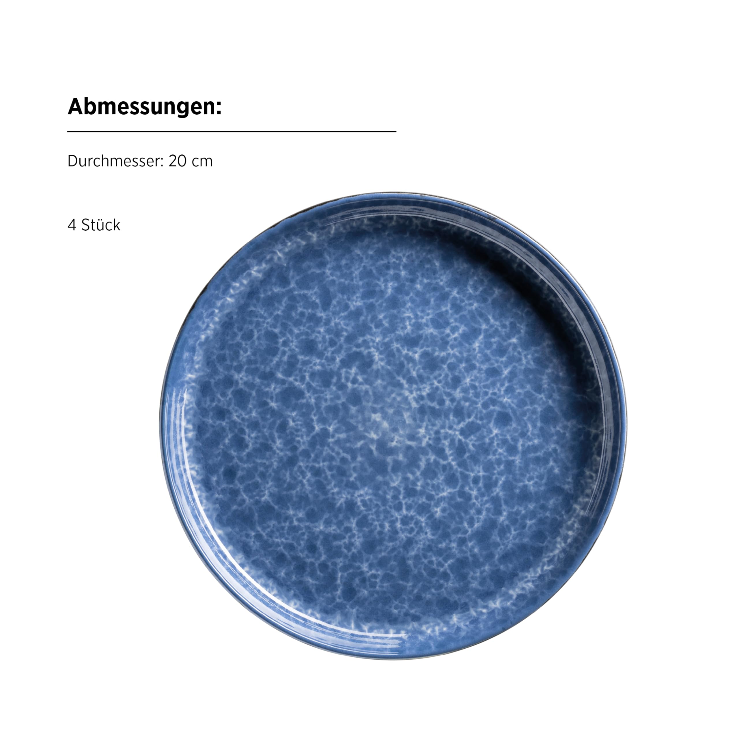 MÄSER 934109 Serie Filippa, vajilla de cerámica para 4 personas, moderno juego de vajilla combinada de 16 piezas; platos, cuencos y vasos con esmalte reactivo en azul y negro, gres, azul.