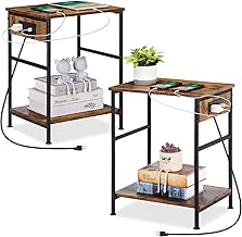 MOOACE Nightstands Set of 2, End Table with Charging Station, Side Tables Bedroom Set of 2 with USB Ports and Power Outlets, Small Bedside Tables for Bedroom, Living Room, Rustic Brown