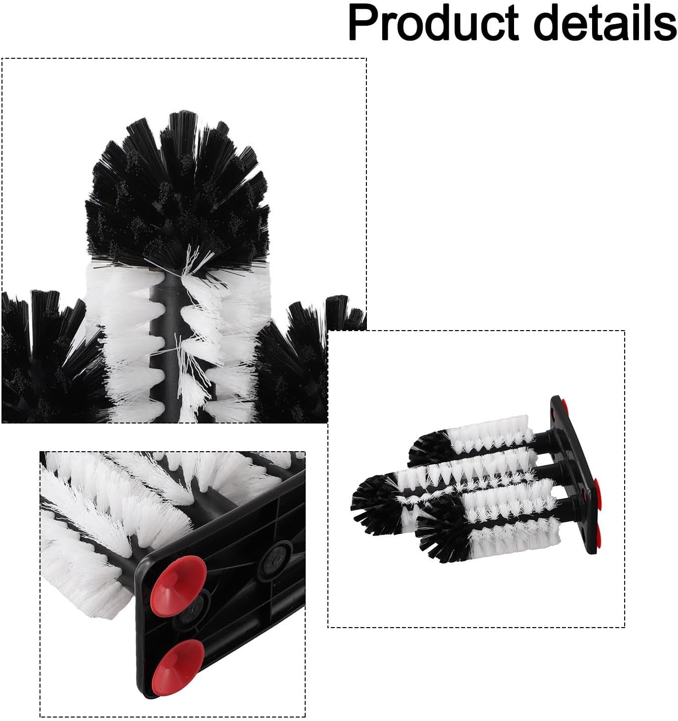 Suction Base Bottle Brush with 3 Detachable Heads for Sink, Bar Glass Cup Washer and Tall Vase Cleaner, Kitchen Drinkware Scrubber Tool